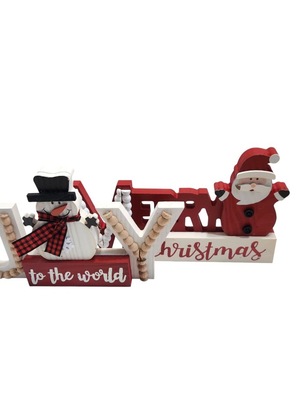 JOY to the World MERRY Christmas Wooden Block Snowman Santa Table Set READ
